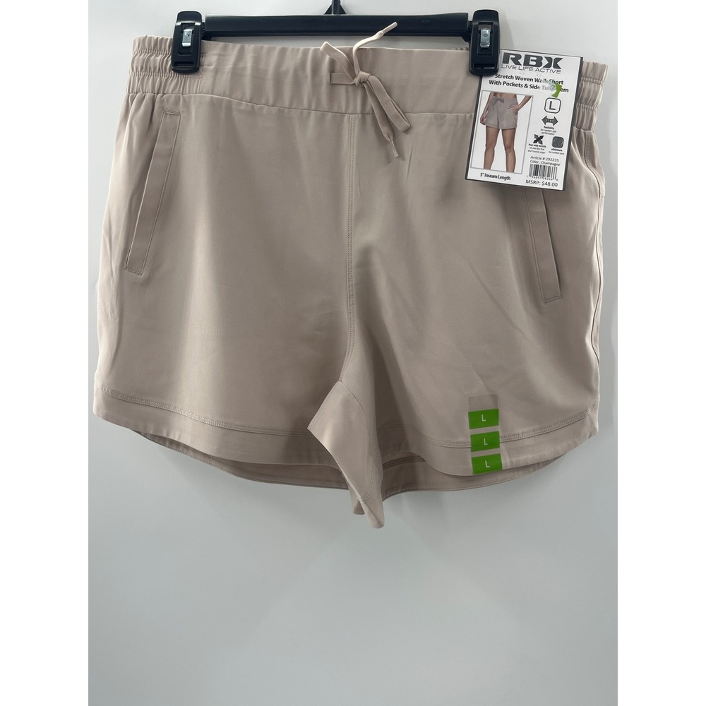 RBX Stretch‎ Woven Walk Shorts Champagne Tan Pockets Tulip Hem 292235 Large